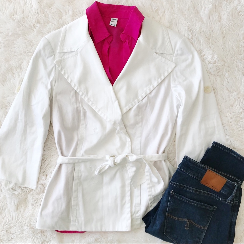 Focus 2000 white trench coat short lightweight belted side pockets spri…